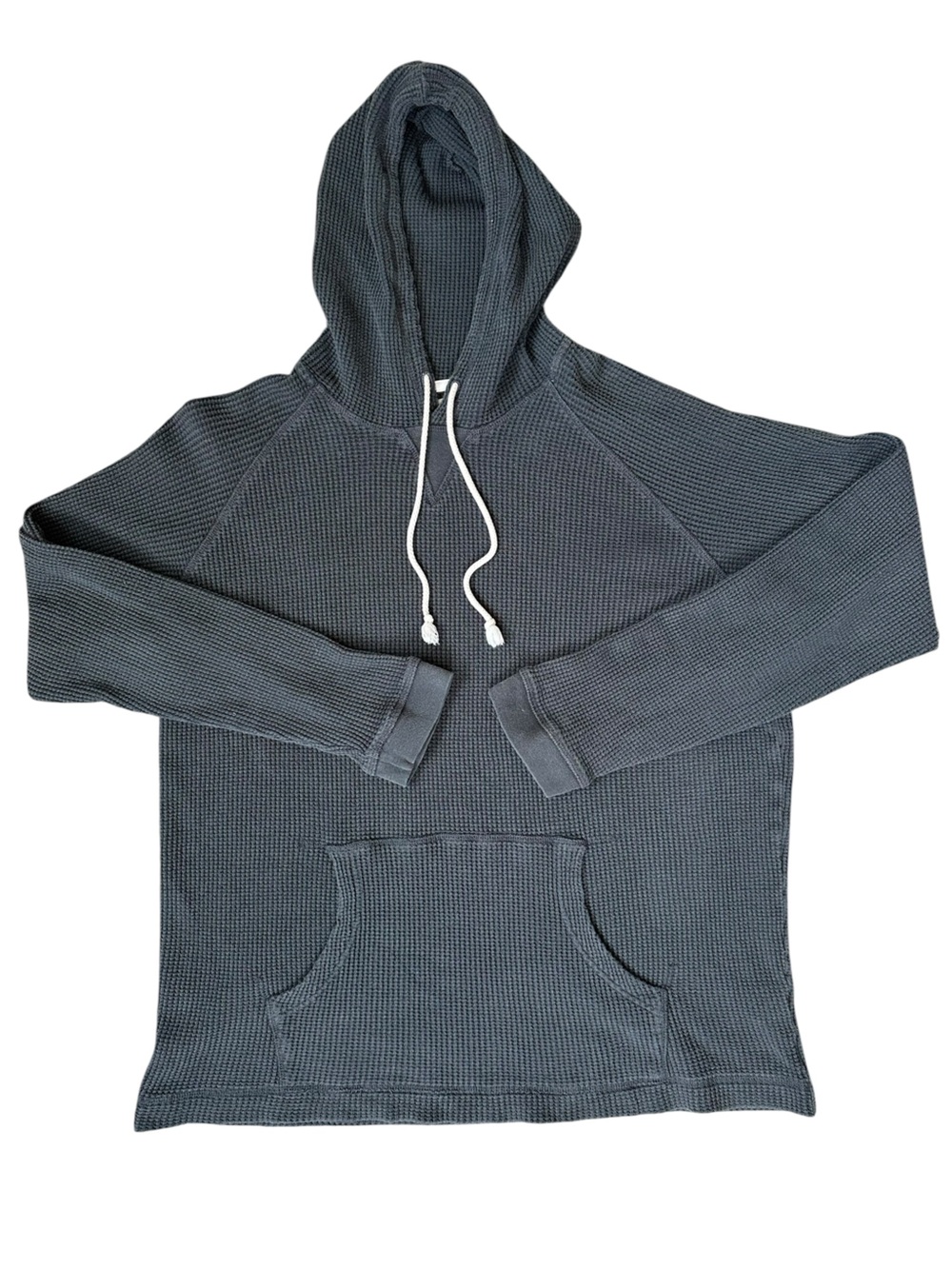 Wellen Charcoal Gray Waffle Knit Organic Cotton Hooded Pullover Sweatshirt XL